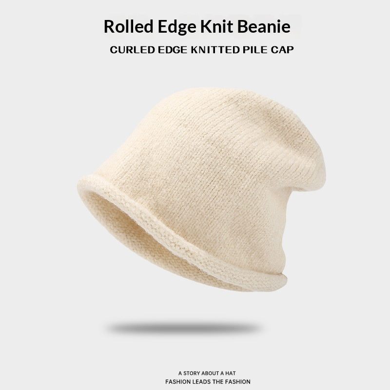 Womens Autumnwinter Beanie With Rolled Brim For Warmth