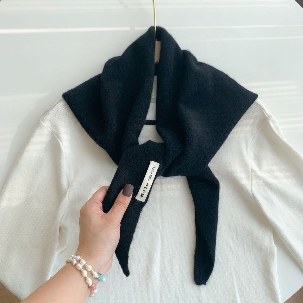 Womens Solid-Color Wool Knit Triangle Scarf Shawl For FallWinter
