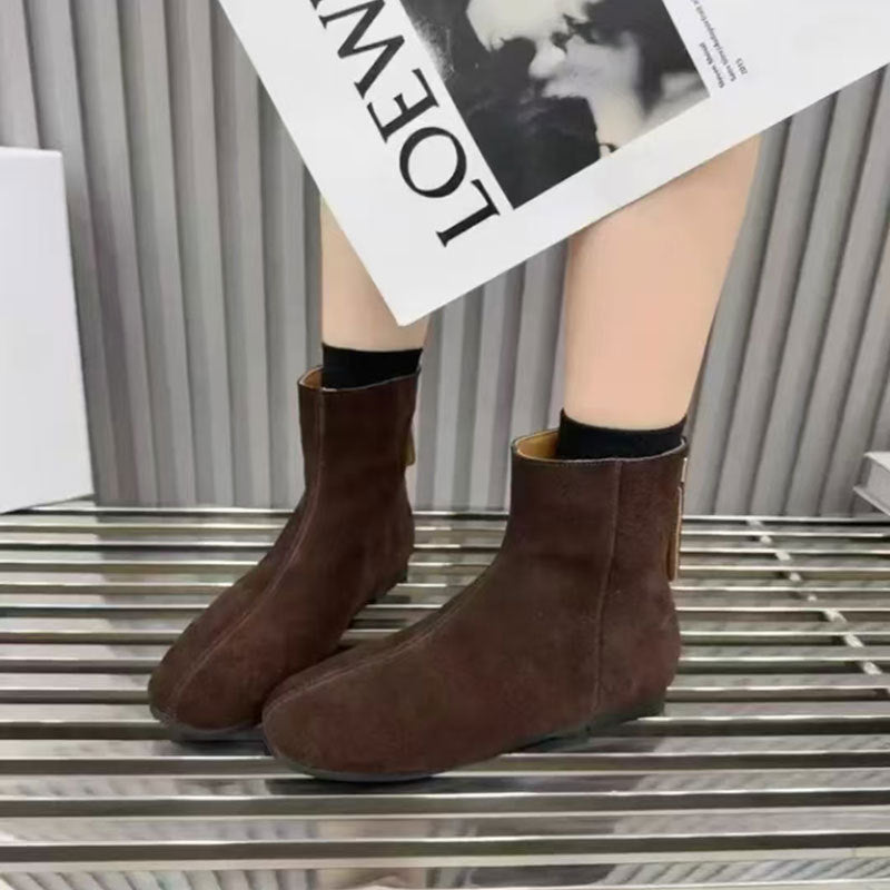 Versatile Retro Round Toe Matte Leather Casual Ankle Boots