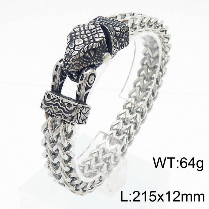 Retro Wolf Head Snake Head Reversible Chain Titanium Steel Men's Bracelet