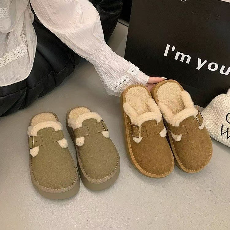Retro Thick-soled Furry Slippers For Women