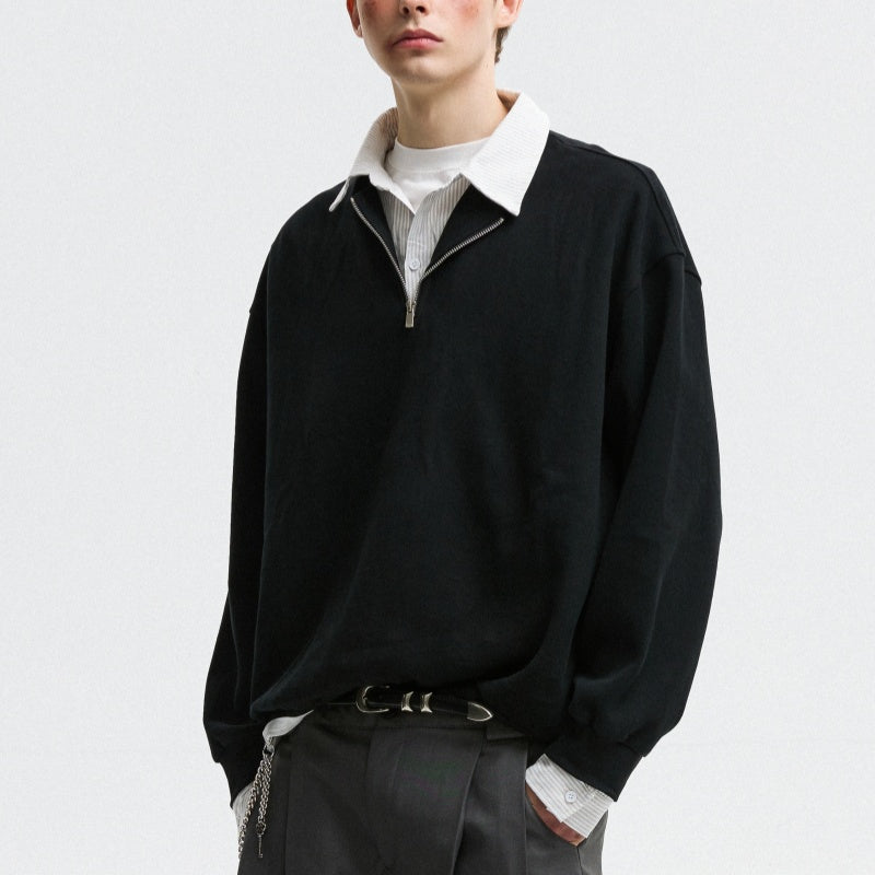 Fake Two-piece Polo Collar Sweatshirt Men Autumn College Style