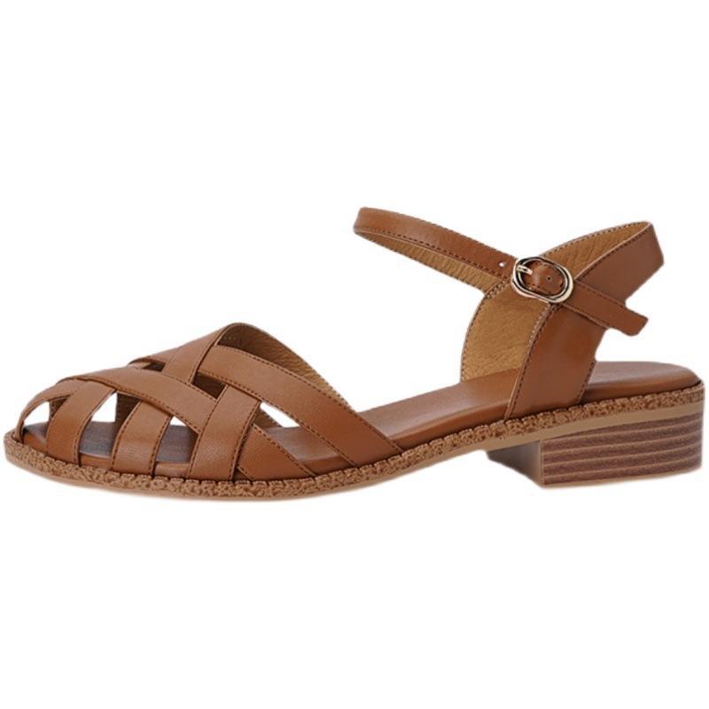 Female Flat Simplicity Word Strap Closed Toe Sandals