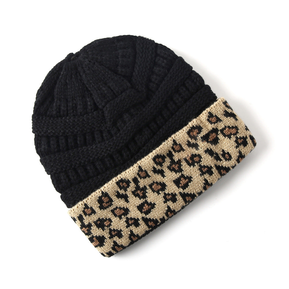 Womens Warm Leopard-Print Knitted Hat