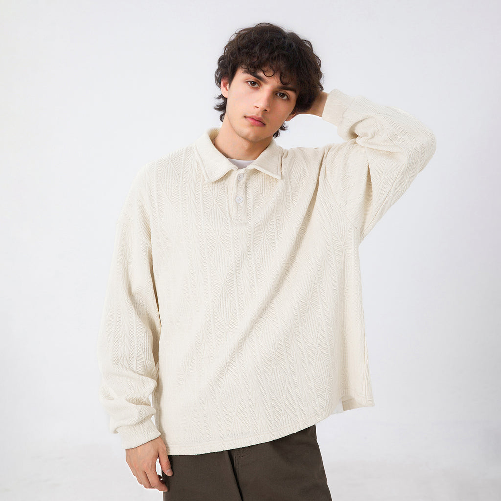 Texture Jacquard Lapel Sweater Men's Autumn