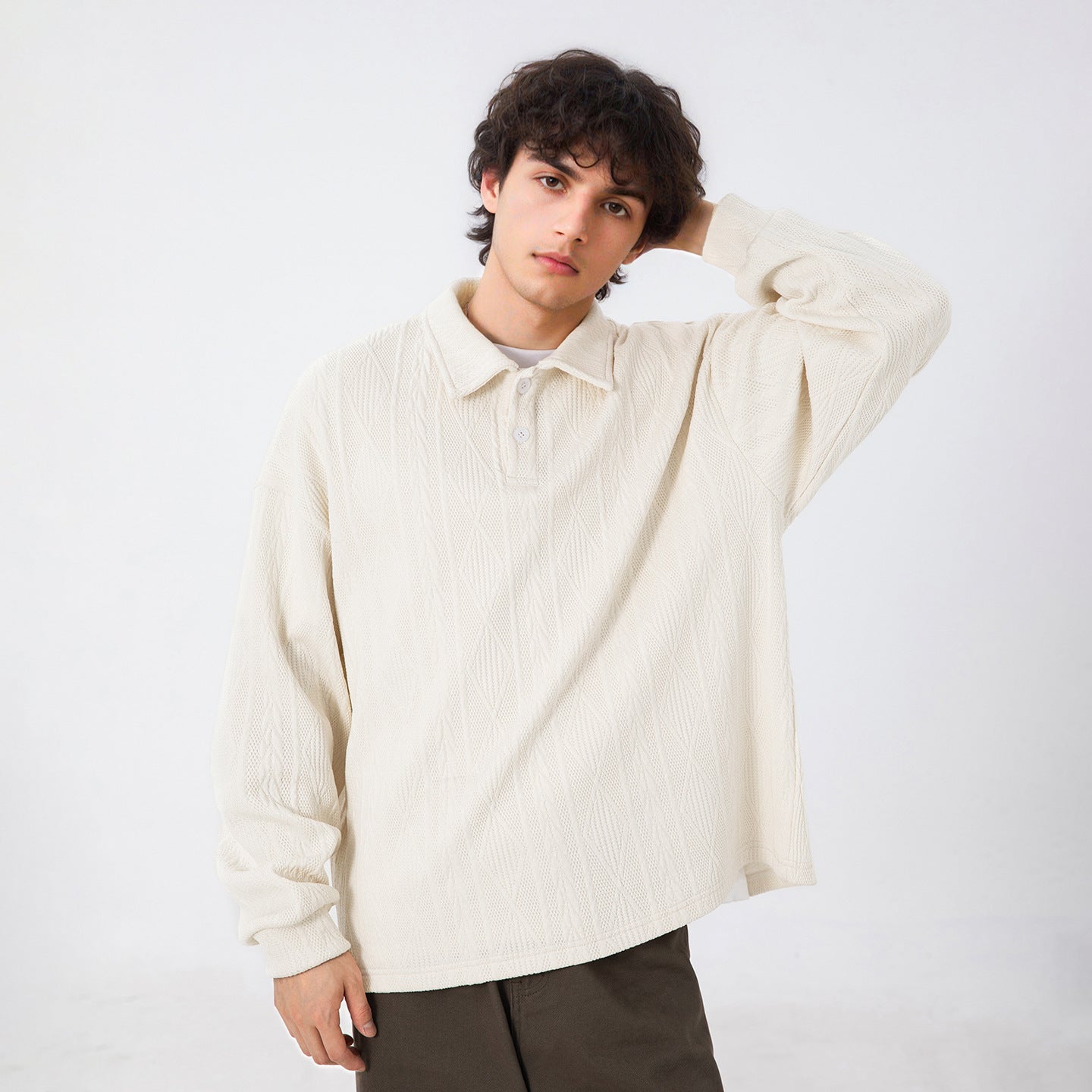 Texture Jacquard Lapel Sweater Men's Autumn