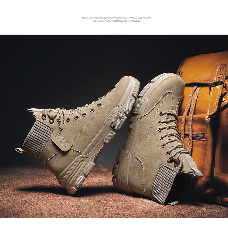 Tooling Boots Men's Leather Boots Middle Top Casual Shoes Martin Boots