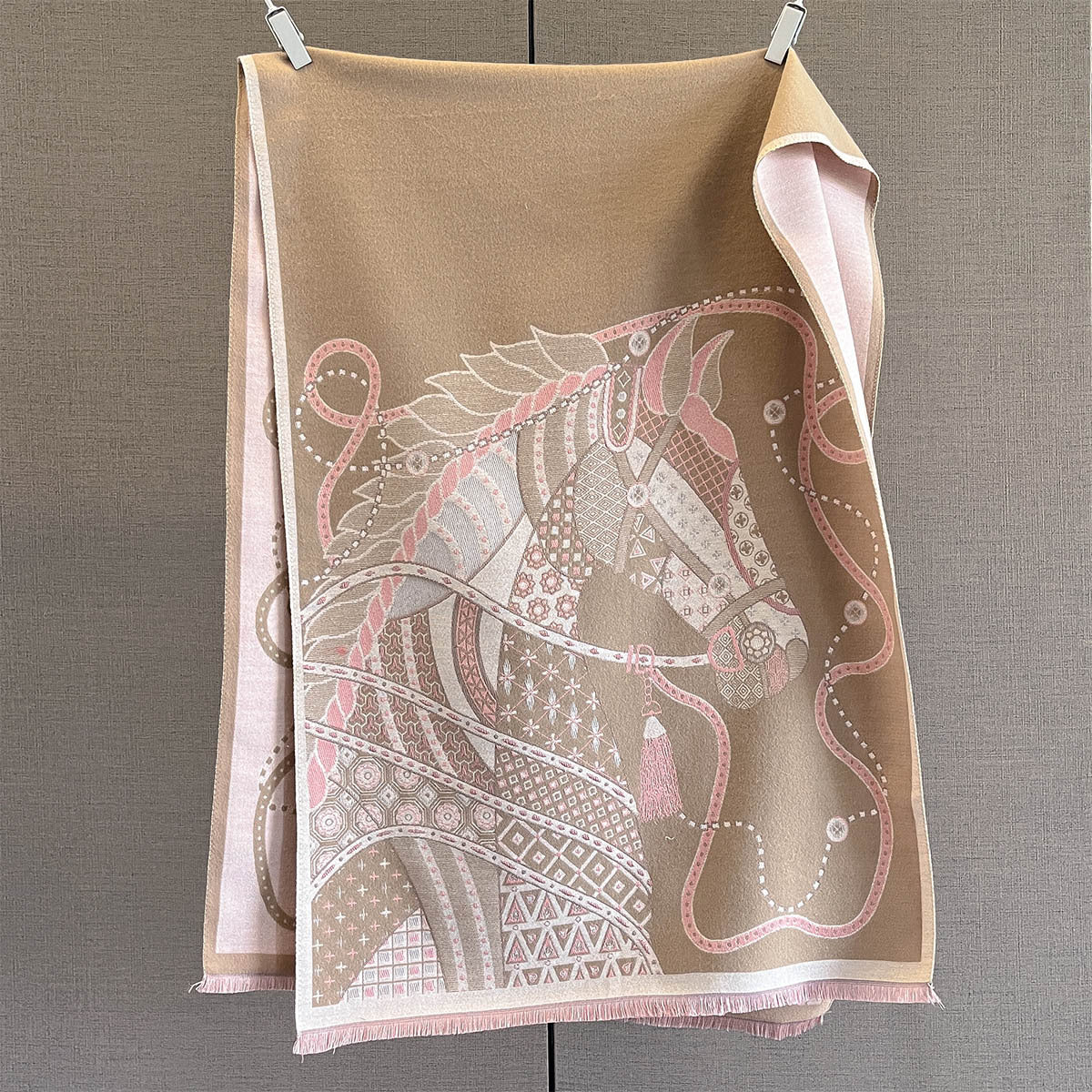Autumn And Winter New Imitation Cashmere Scarf, Thickened And Lengthened With Horse Print