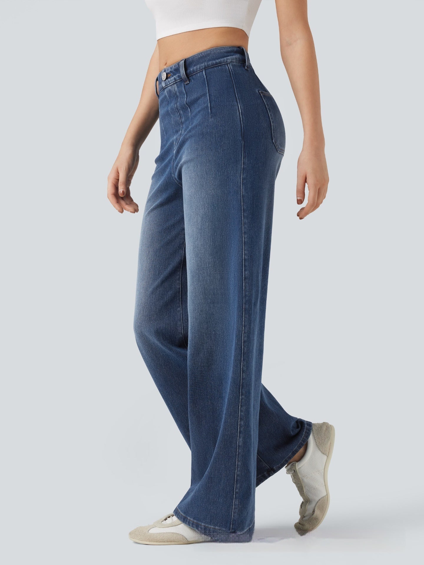 Mid-rise Tummy-control Wide-leg Casual Denim Jeans