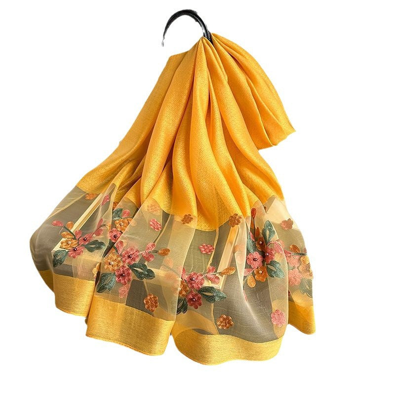 New Arrival Exquisite Silk Embroidered Scarf Long Style For Autumn And Winter
