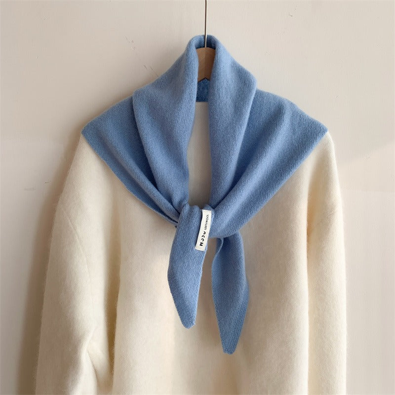 Womens Solid-Color Wool Knit Triangle Scarf Shawl For FallWinter
