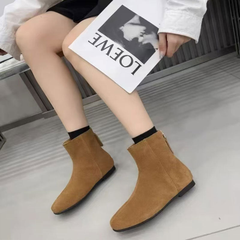 Versatile Retro Round Toe Matte Leather Casual Ankle Boots