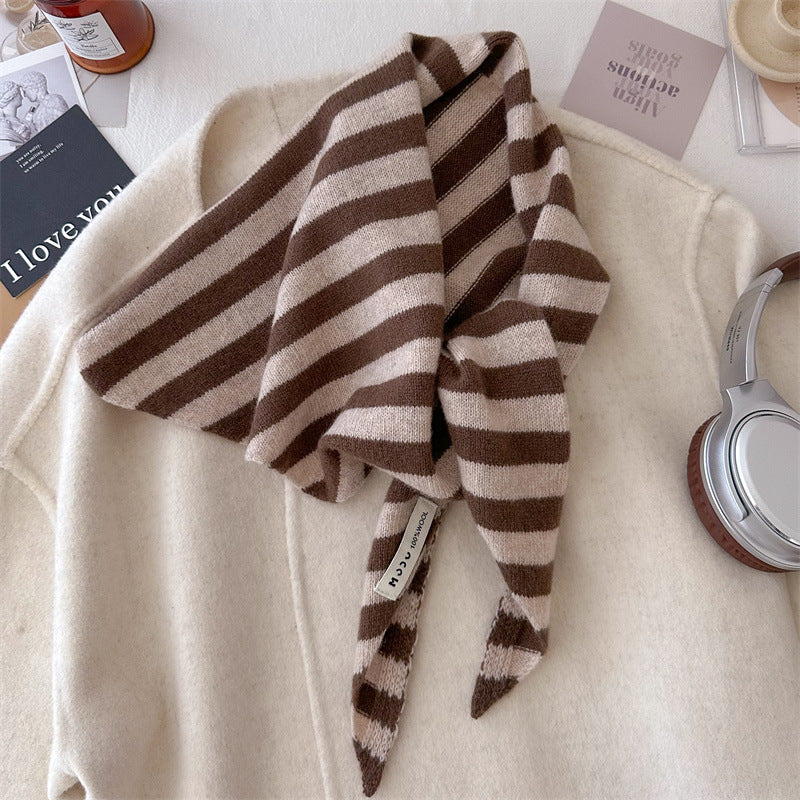 Womens Solid-Color Wool Knit Triangle Scarf Shawl For FallWinter
