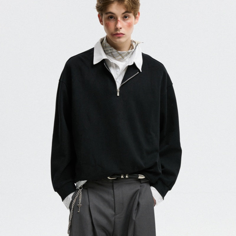 Fake Two-piece Polo Collar Sweatshirt Men Autumn College Style