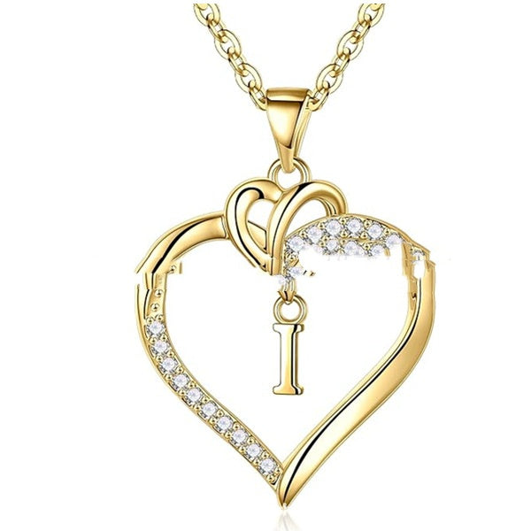 S925 Silver Heart-Shaped Pendant With 26-Letter Necklace