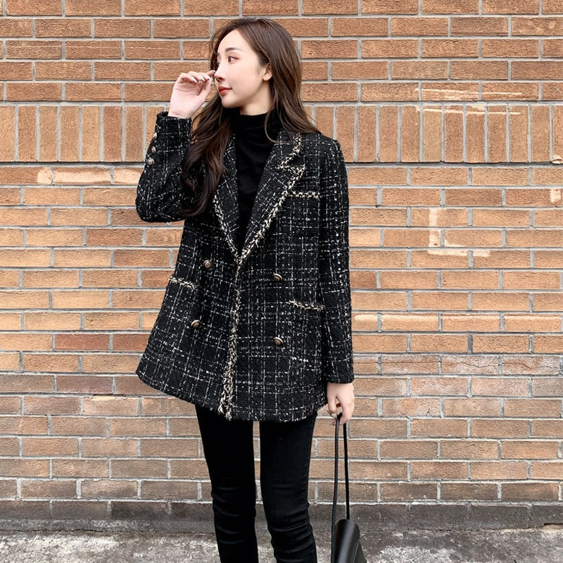 Womens Loose Fit Plaid Wool Coat