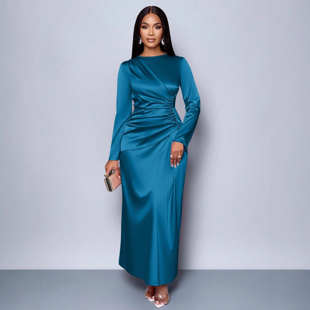 Womens Solid-Color Satin Fashionable And Elegant Dress