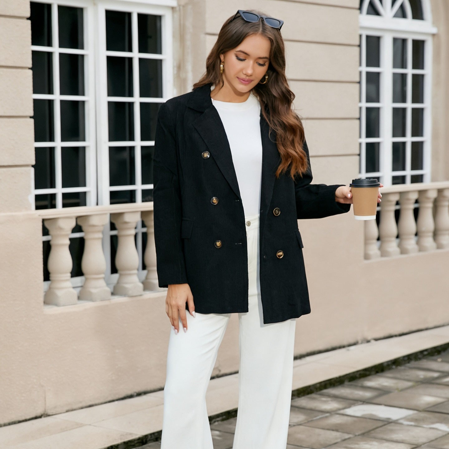 Women's Casual Solid-Color Corduroy Blazer