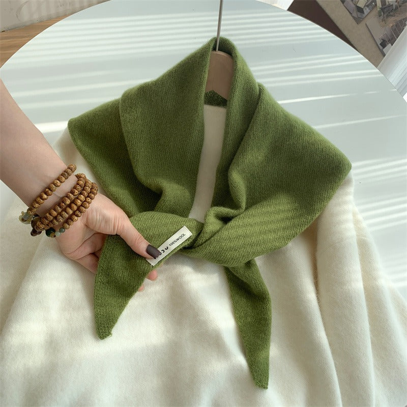 Womens Solid-Color Wool Knit Triangle Scarf Shawl For FallWinter