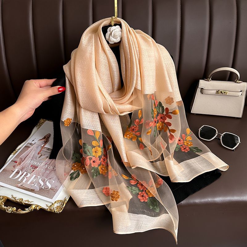 New Arrival Exquisite Silk Embroidered Scarf Long Style For Autumn And Winter