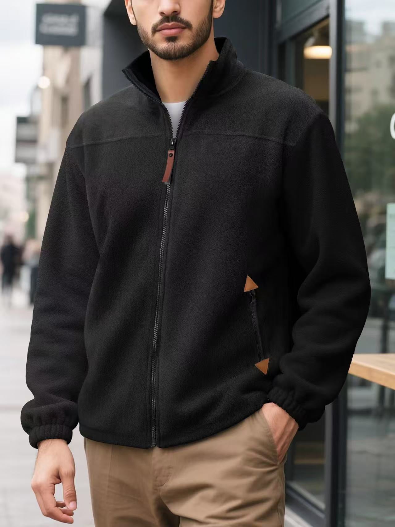 Men's Fleece-Lined Thermal Zip-Up Sports Hoodie