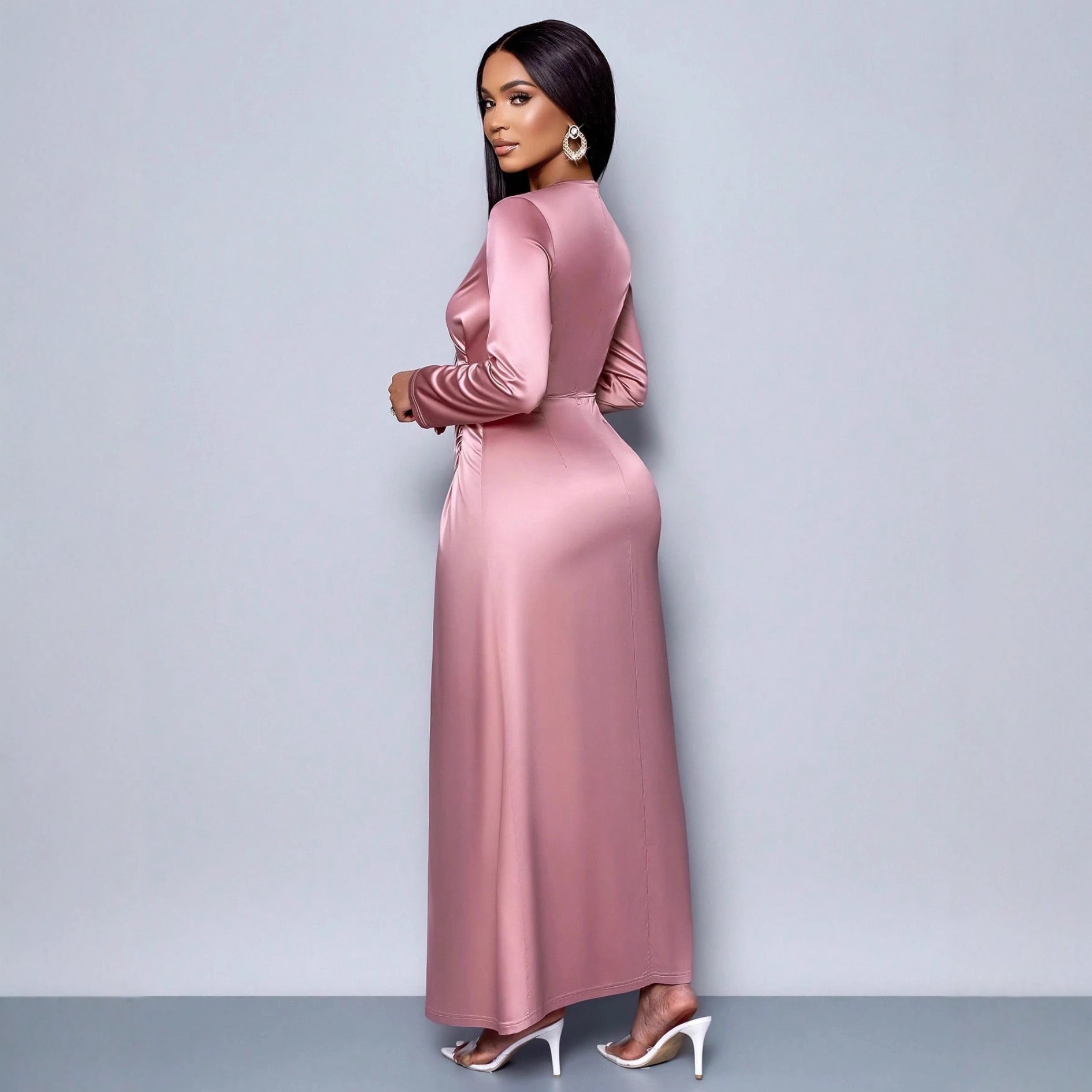 Womens Solid-Color Satin Fashionable And Elegant Dress