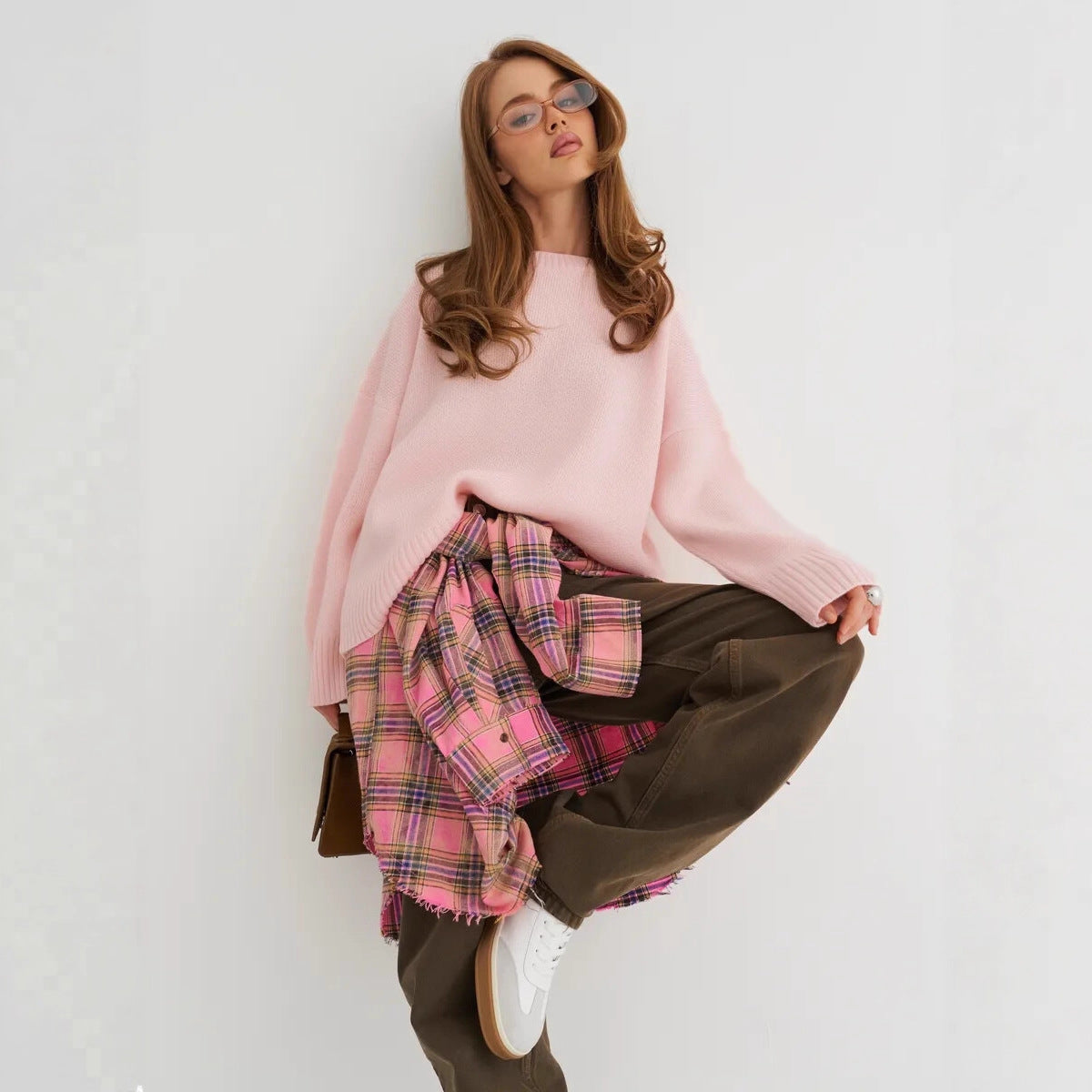 Relaxed Laid-back Short Knit Long-sleeve Crewneck Pullover