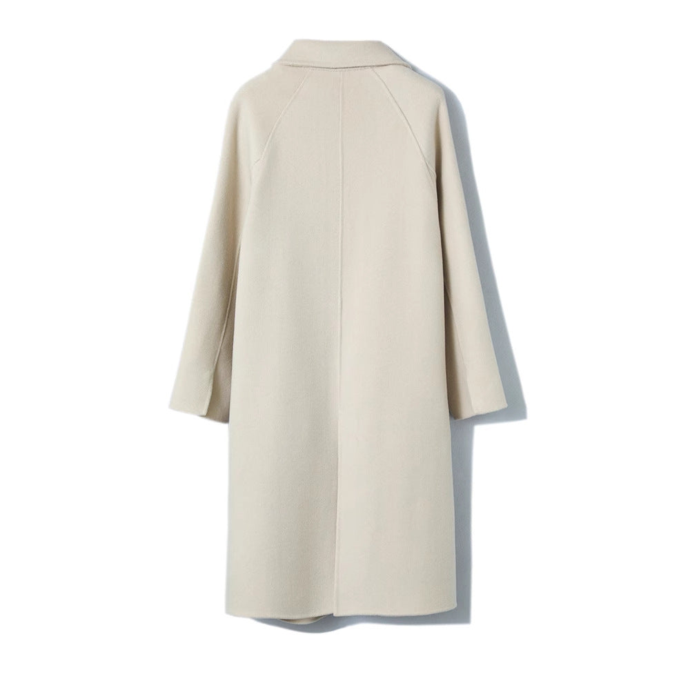 Long Below-the-Knee Double-Breasted Wool Coat In Korean Style