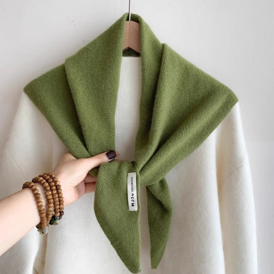 Womens Solid-Color Wool Knit Triangle Scarf Shawl For FallWinter
