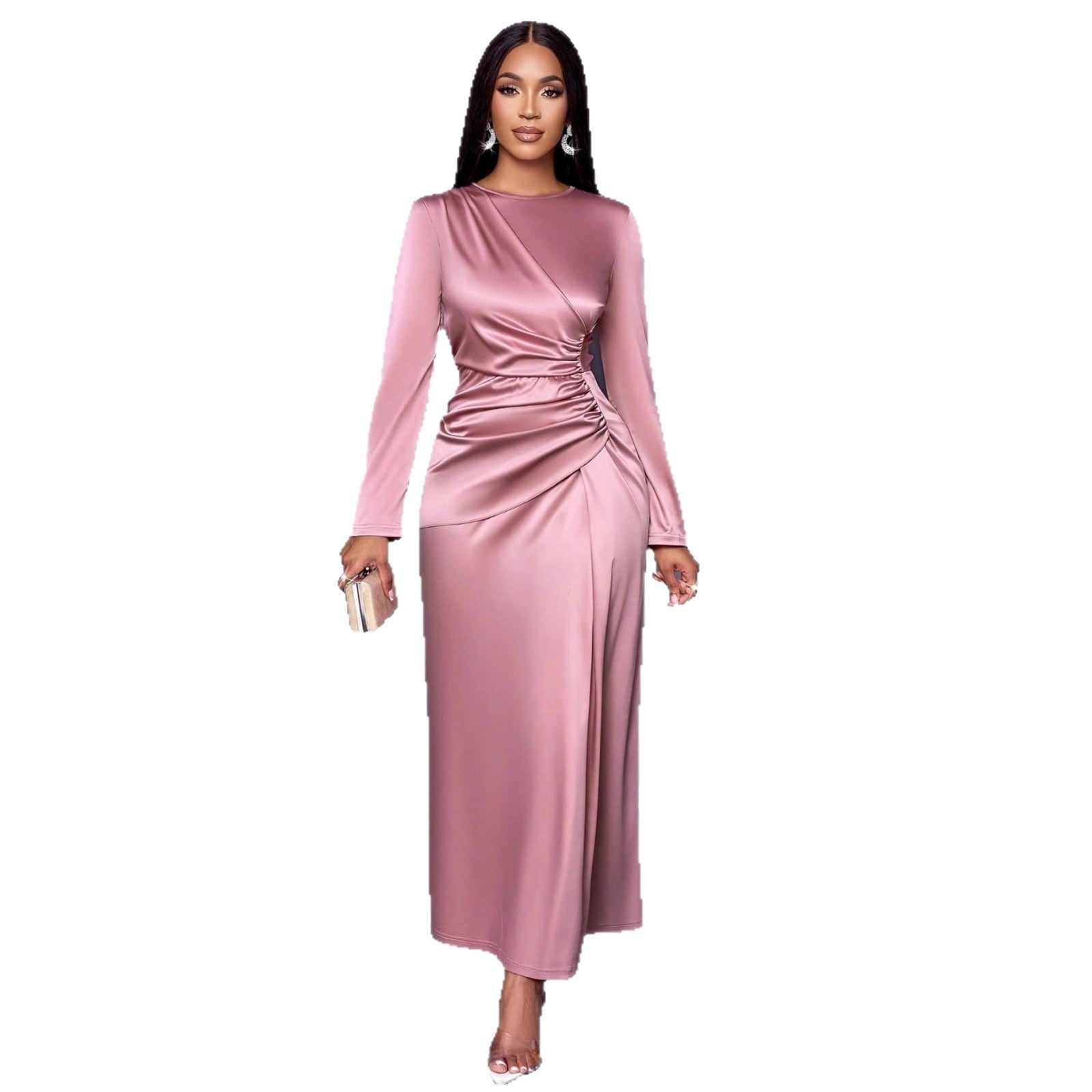 Womens Solid-Color Satin Fashionable And Elegant Dress