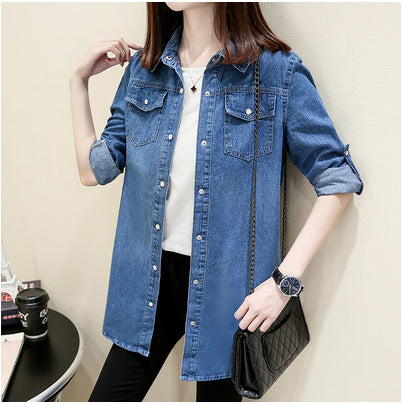 Mid-length Slimming Denim Shirt For Women