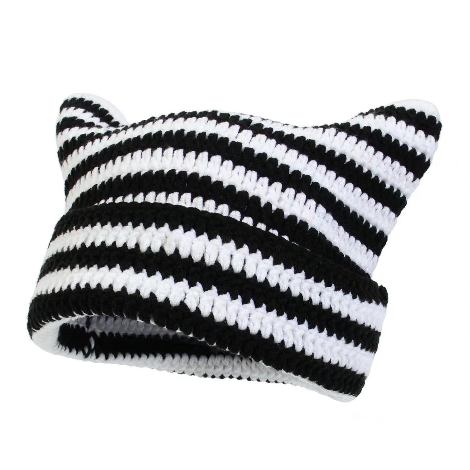 Hand-knitted Striped Cat Hat