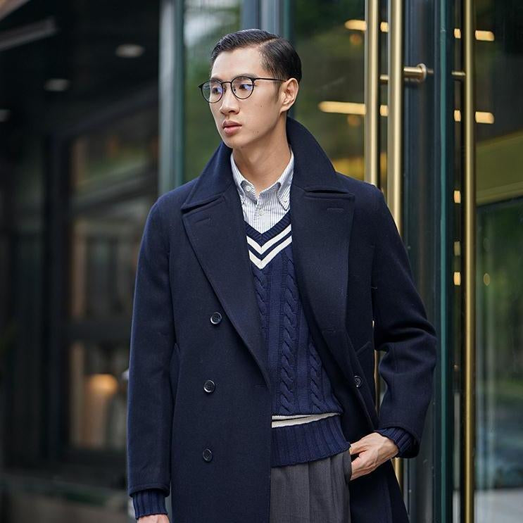 Classic Retro Nautical-style Wool Men's Slim-fit Wool Coat