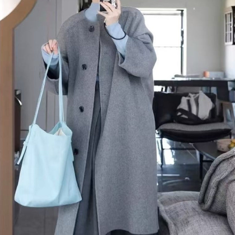 Womens Stylish Mid-length Gray Wool Coat