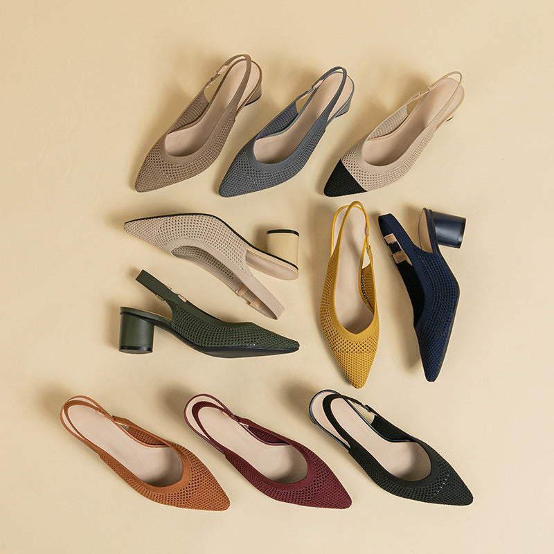 Hollow-out Knitted Closed Toe Back Empty Strap Sandals Pointed Toe