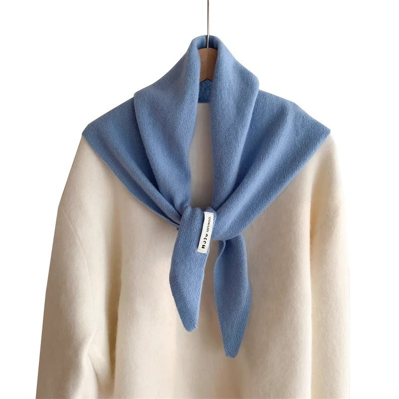 Womens Solid-Color Wool Knit Triangle Scarf Shawl For FallWinter