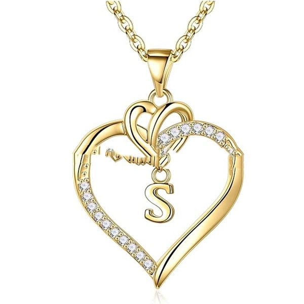 S925 Silver Heart-Shaped Pendant With 26-Letter Necklace