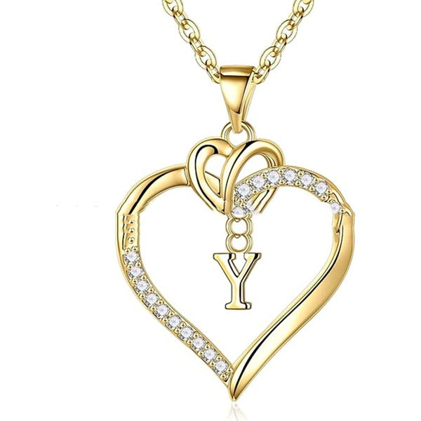 S925 Silver Heart-Shaped Pendant With 26-Letter Necklace