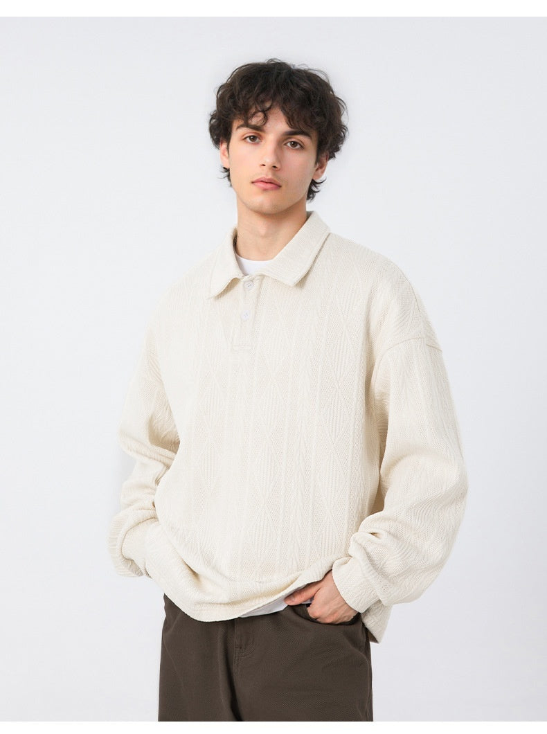 Texture Jacquard Lapel Sweater Men's Autumn