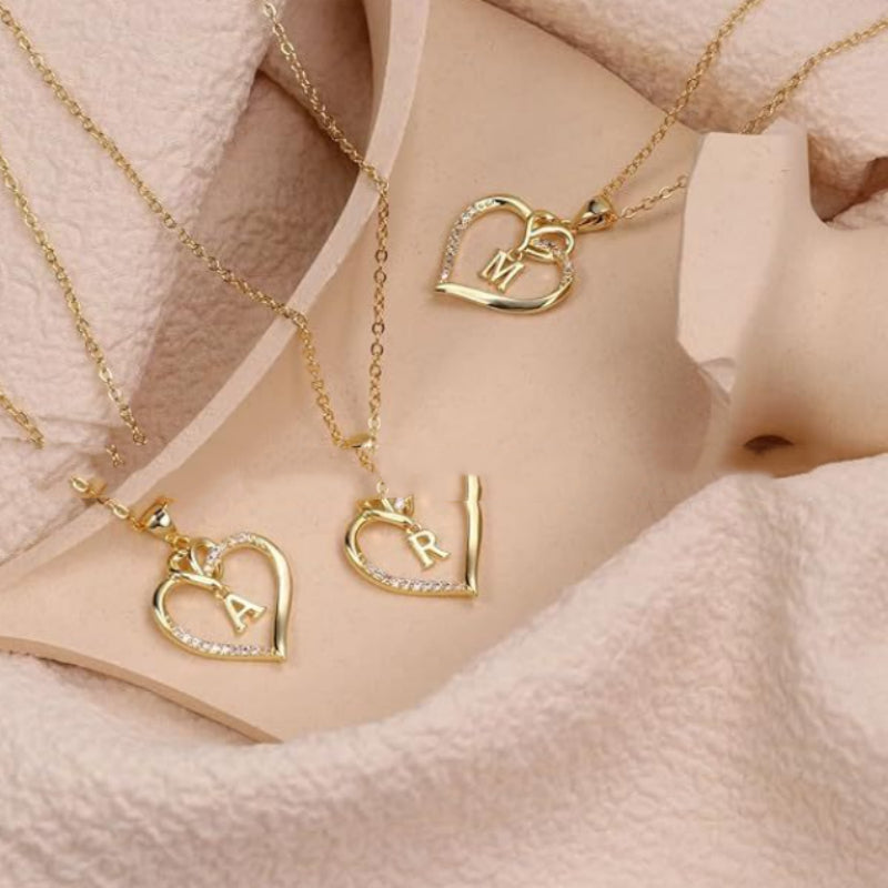 S925 Silver Heart-Shaped Pendant With 26-Letter Necklace