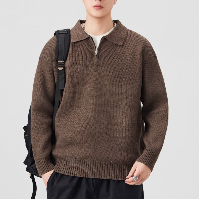 Turn-down Collar Half-zip Sweater Loose Commuting Knitwear