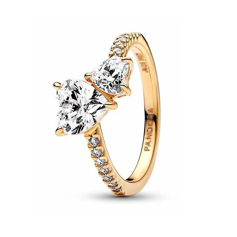 925 Silver Diamond-Encrusted Heart And Butterfly Minimalist Ring