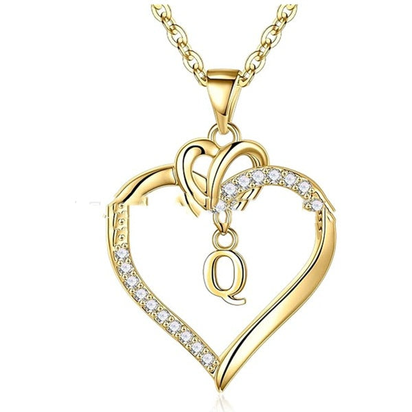 S925 Silver Heart-Shaped Pendant With 26-Letter Necklace