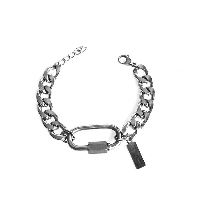 Personality Stainless Steel Carabiner Cuban Spliced Bracelet Men