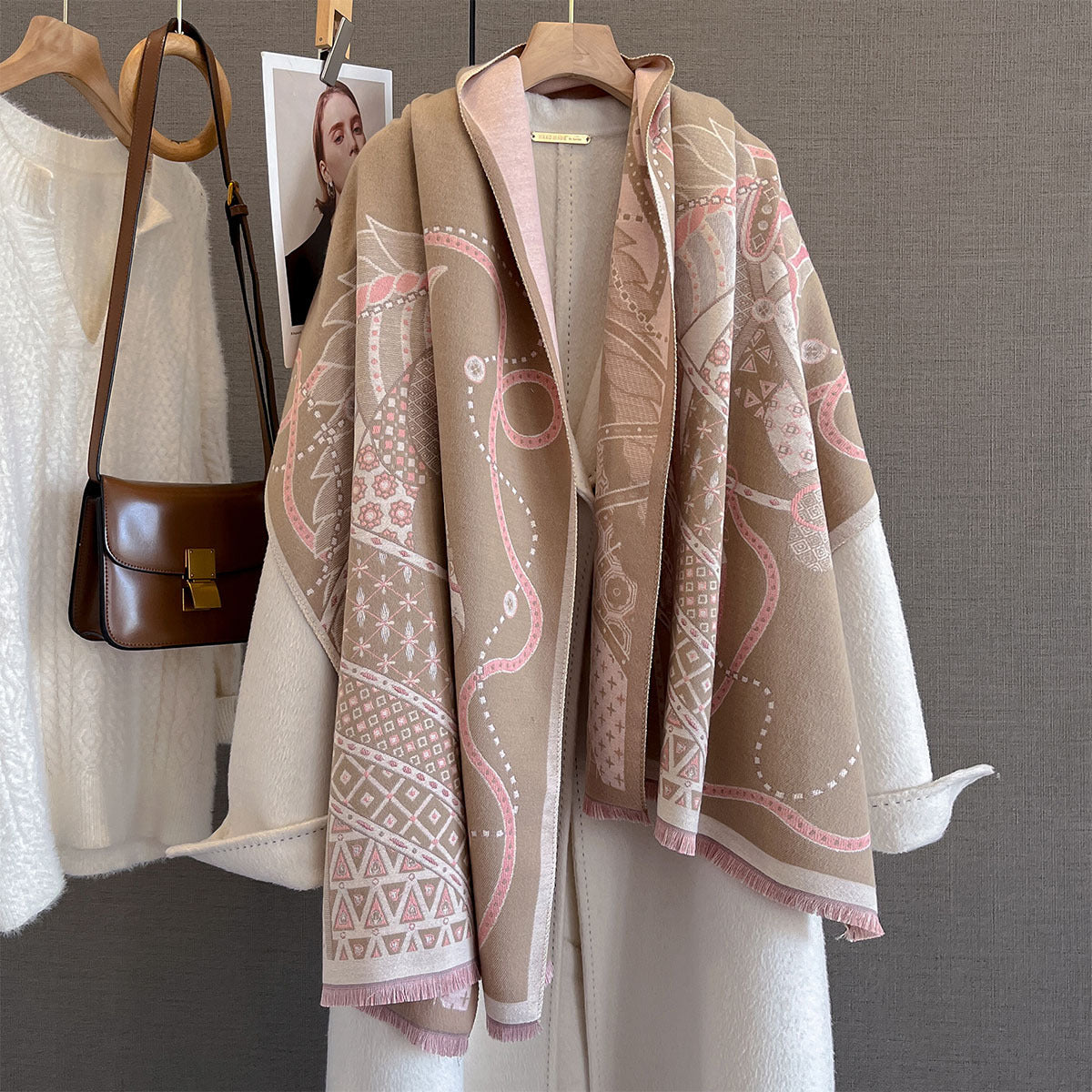 Autumn And Winter New Imitation Cashmere Scarf, Thickened And Lengthened With Horse Print