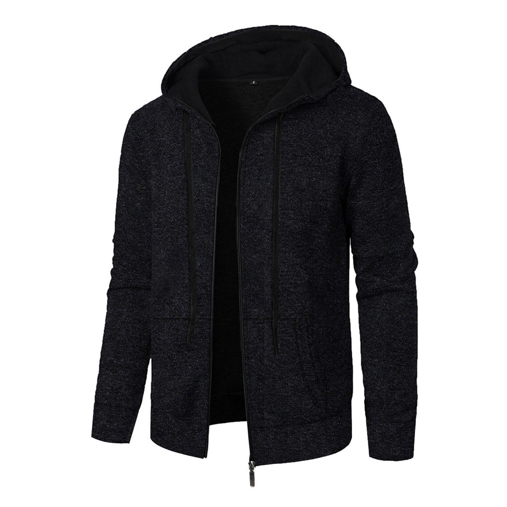 Men's Sports Fitness Casual Jacquard Sweater Hooded Coat