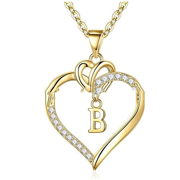 S925 Silver Heart-Shaped Pendant With 26-Letter Necklace