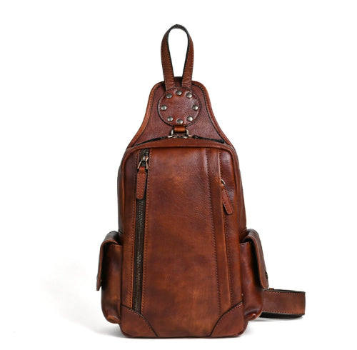 Vintage Men's Chest Crossbody Bag Genuine Leather Man Bag