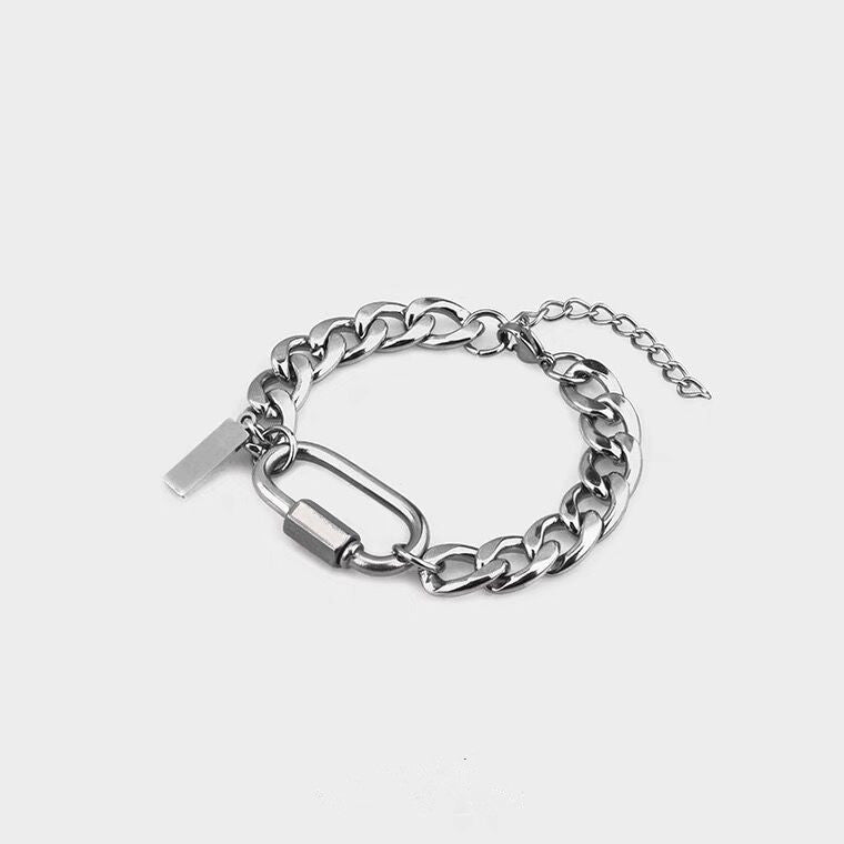 Personality Stainless Steel Carabiner Cuban Spliced Bracelet Men