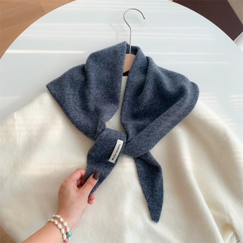 Womens Solid-Color Wool Knit Triangle Scarf Shawl For FallWinter
